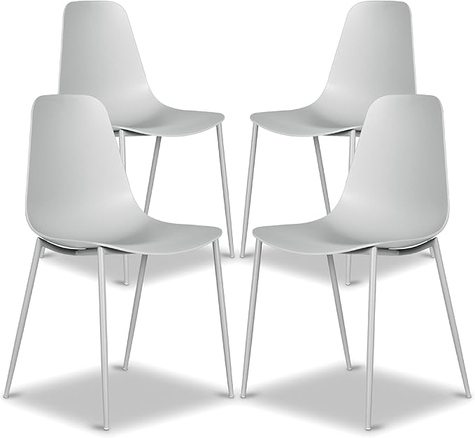 Poly & BARK Isla Modern Kitchen Chairs Set of 4 - Plastic Dining Chair with Metal Legs - Quick Assembly Simple Cafe Chairs Plastic for Indoor or Outdoor - Feather Grey