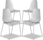 Poly & BARK Isla Modern Kitchen Chairs Set of 4 - Plastic Dining Chair with Metal Legs - Quick Assembly Simple Cafe Chairs Plastic for Indoor or Outdoor - Feather Grey