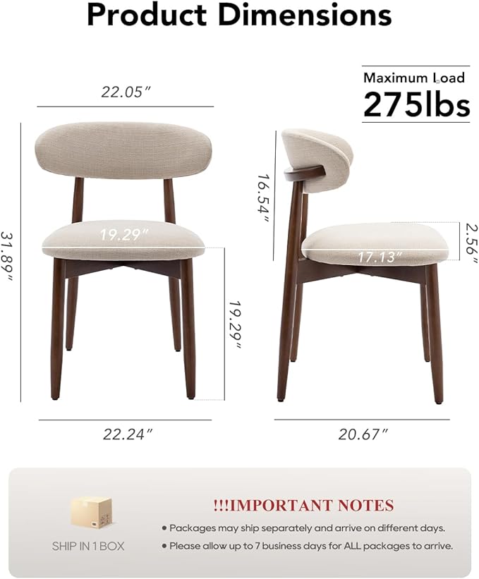 Dining Room Chairs Set of 2, Upholstered Farmhouse Dining Chairs, Modern Fabric Kitchen Chairs with Solid Wood Leg,Beige