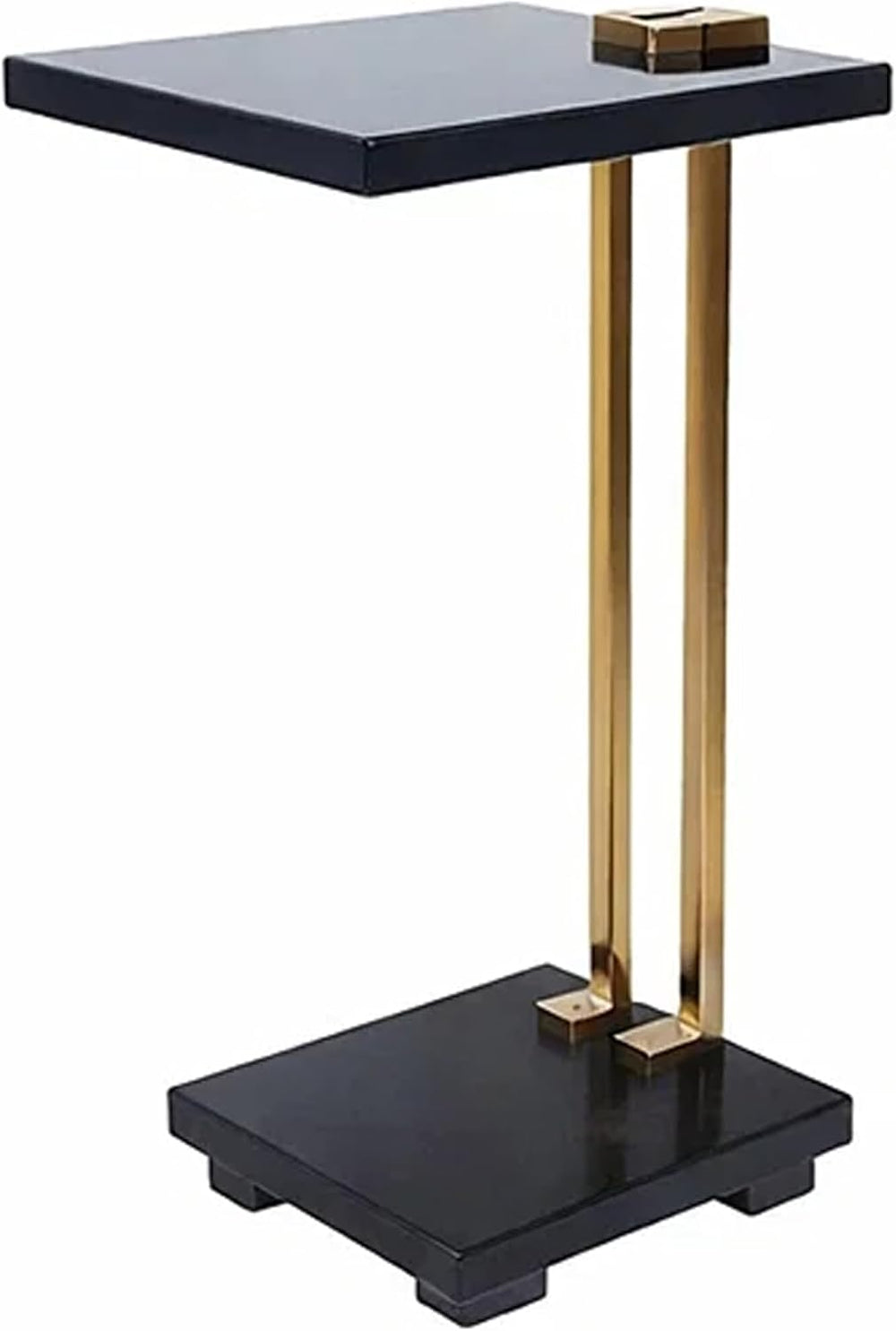 Benzara Dani Side End Table, Square Black Marble Top and Base, C Shape, 13 Inch