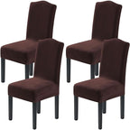 H.VERSAILTEX Velvet Dining Chair Covers Stretch Chair Covers for Dining Room Set of 4 Parson Chair Slipcovers Chair Protectors Covers Dining, Soft Thick Solid Velvet Fabric Washable, Brown