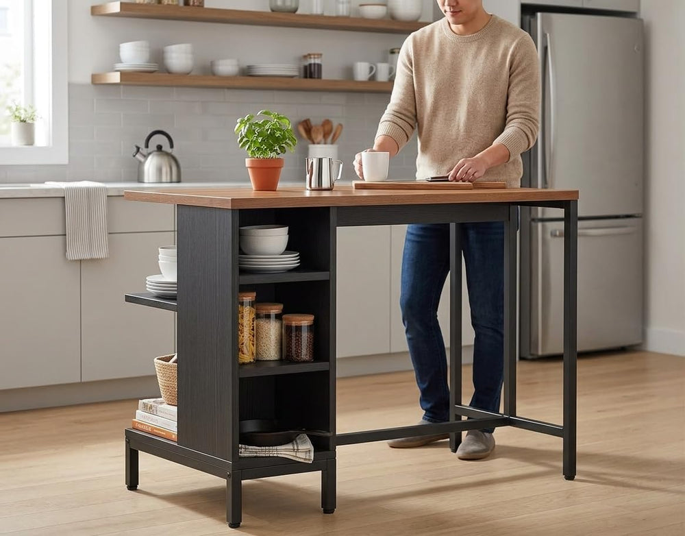 Kitchen Island with 5 Open Storage Shelves and Large Worktop, Rolling Kitchen...