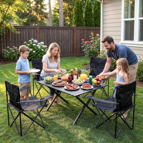 4 Pack Folding Camping Chairs with Table Set, Foldable Portable Lawn Chairs w...