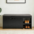 Shoe Storage Bench with a Flip Drawer, Entryway Bench with Removable Cushion, Hallway & Mudroom Organizer with Seat, Front Door Shoe Rack Cabinet, Black