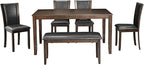 Ball & Cast 6 Piece Dining Table Set with 4 Upholstered Chairs & 1 Bench,Farmhouse Wooden Living Room Furniture for 6 W/ 58.5" Rectangle Kitchen Desk,for Restaurant,Home Bistro,Dining Room,Dark Walnut