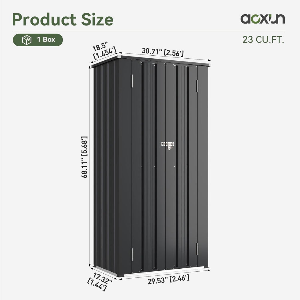 Aoxun 22 Cu.Ft Outdoor Storage Cabinet Metal Garden Shed with 2 Adjustable Shelves 3 Layer Waterproof Vertical Storage Shed for Patio Garden, Garage, Porch