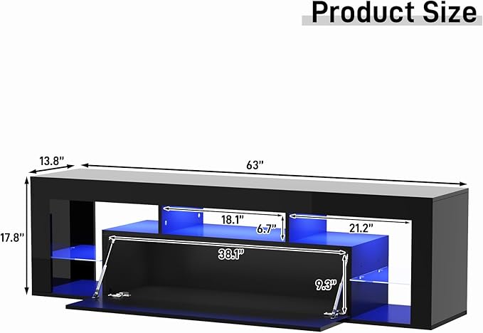 63" Floating High Gloss LED TV Stand for 75" TVs, Wall-Mounted Ente...