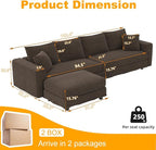KEIKI 102.4" Sectional Couches, Modern Comfy Upholstered Sofa Cloud Couch, Deep Seat 4 Seat Sofa Set with Soft Pillows and Movable Ottoman for Living Room, Apartment, Office, Camel