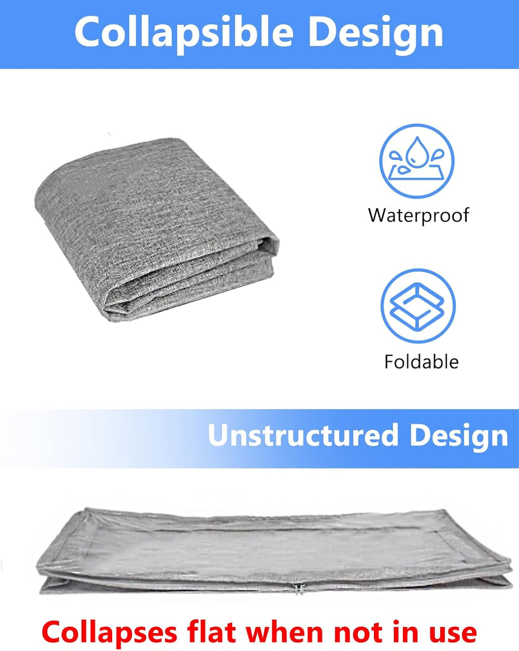 Low Profile Under Bed Storage, 3-Inch High Foldable Underbed Storage Bins with Lid & Zipper, No Structure, Super Slim Clothes Organizer for Crib Dorm Couch Low Bed, 4-Pack, Clear Top