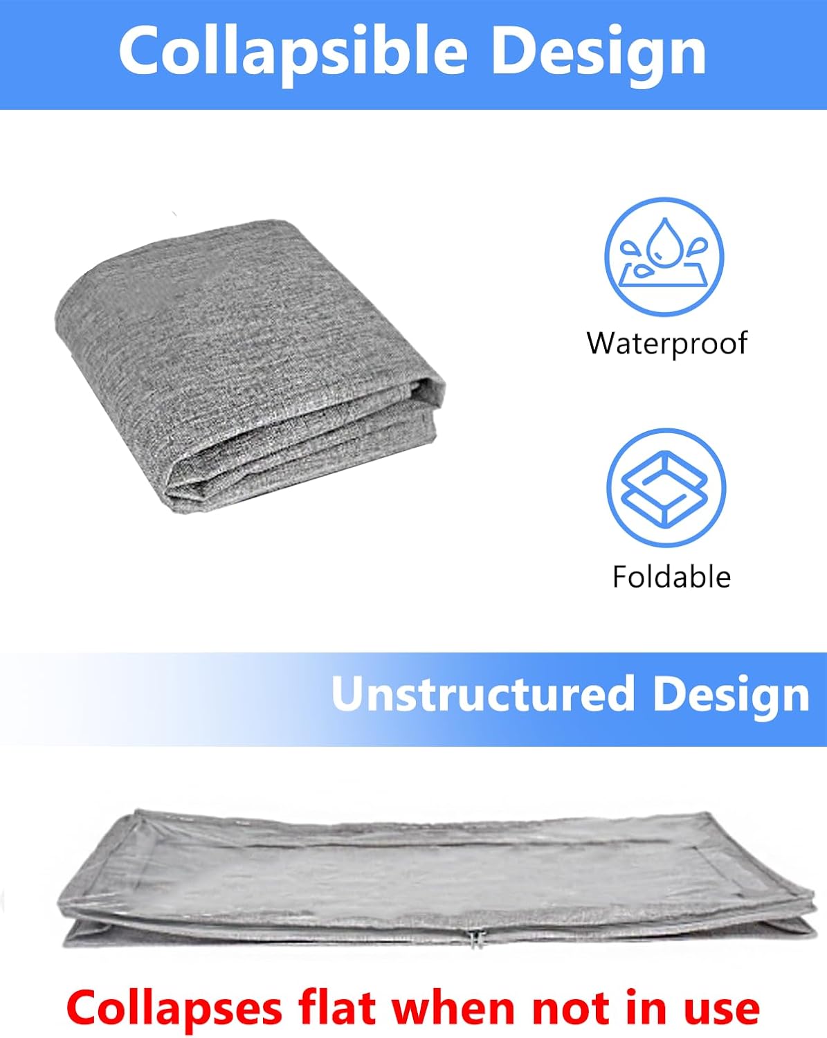 Low Profile Under Bed Storage, 3-Inch High Foldable Underbed Storage Bins with Lid & Zipper, No Structure, Super Slim Clothes Organizer for Crib Dorm Couch Low Bed, 2-Pack, Clear Top