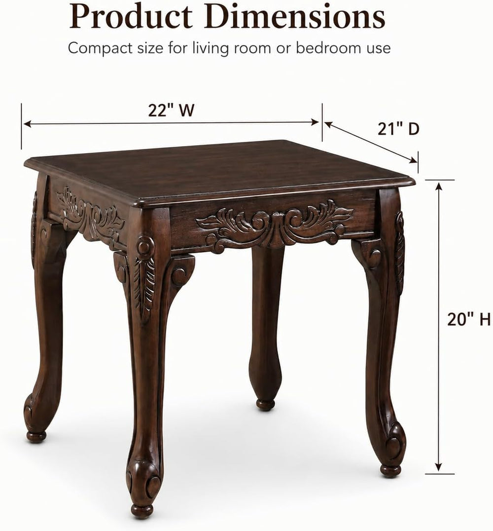 Traditional Dark Cherry Wood End Table with Claw Feet Ornate Vintage Side Tab...