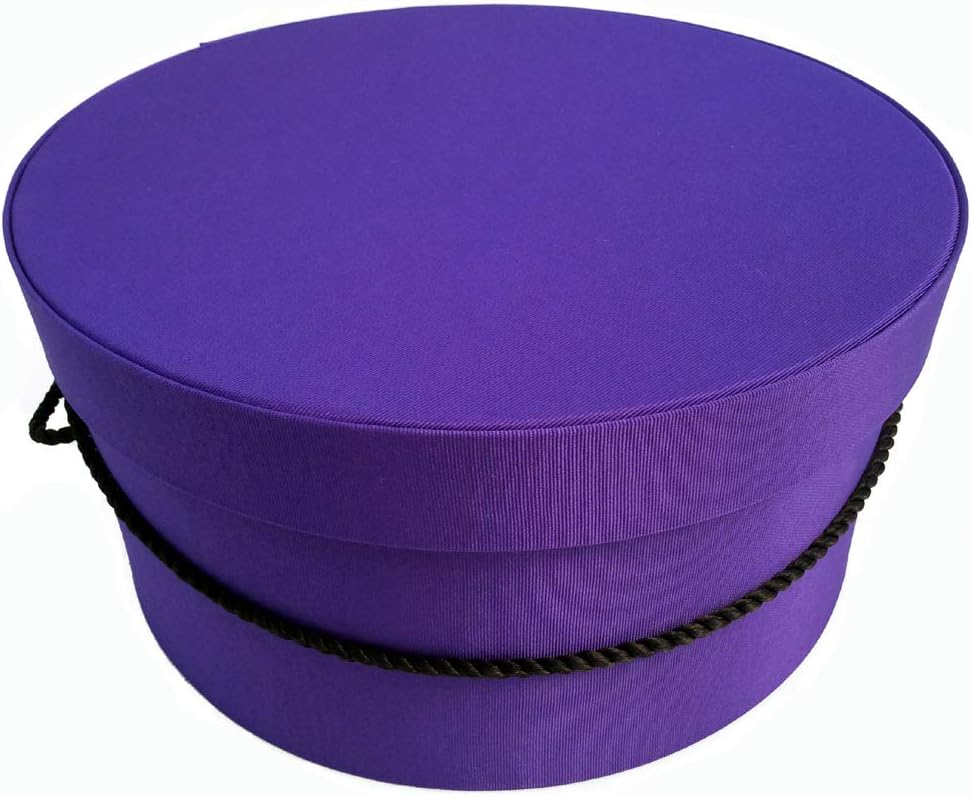 Sarah's Hat Boxes Classic Dark Purple Hat Box – 16.75" x 8.5" (Dia. x Ht.) Handmade in USA – Odorless Non-Toxic Adhesive, Cording Handle – Premium Storage for Hats & Accessories