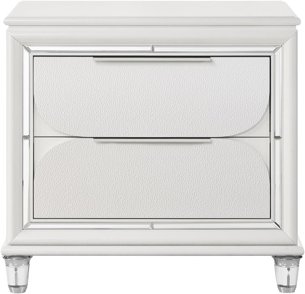 Pearl White 2-Drawer Nightstand with Acrylic Crystal Legs,for Small Spaces