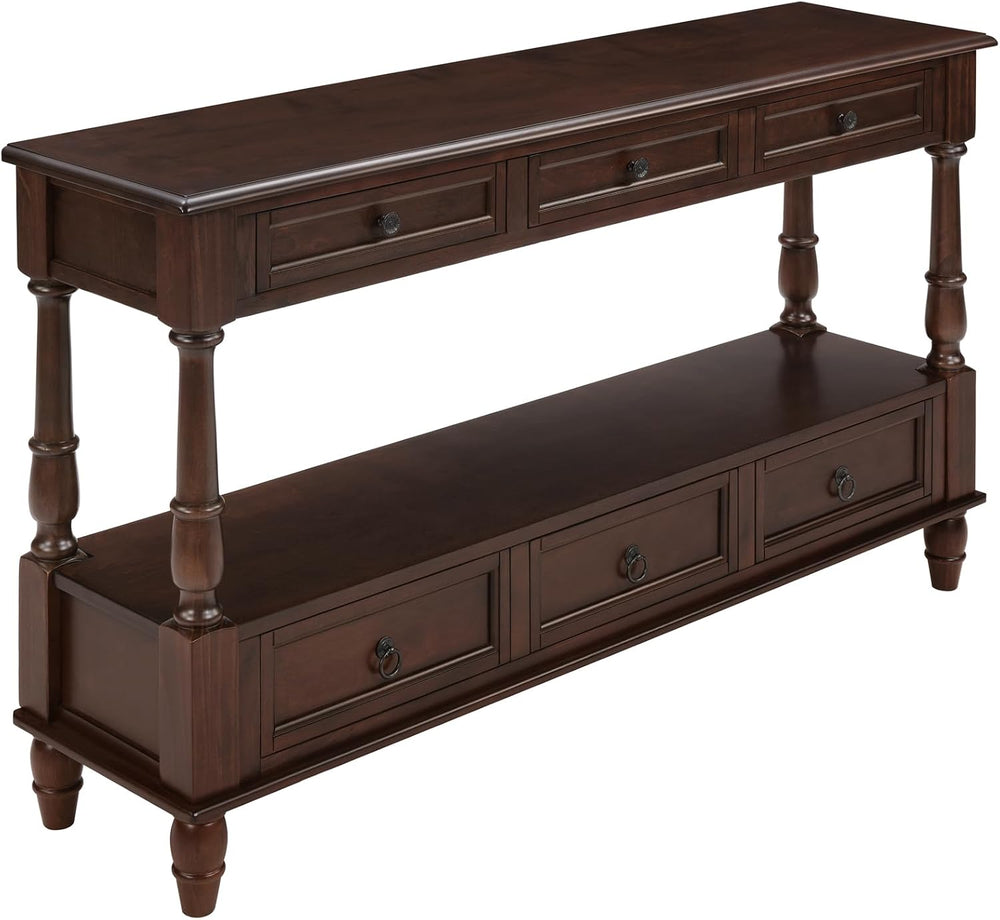 Knocbel Console Table with 6 Storage Drawers and Bottom Shelf, Vintage Sofa T...