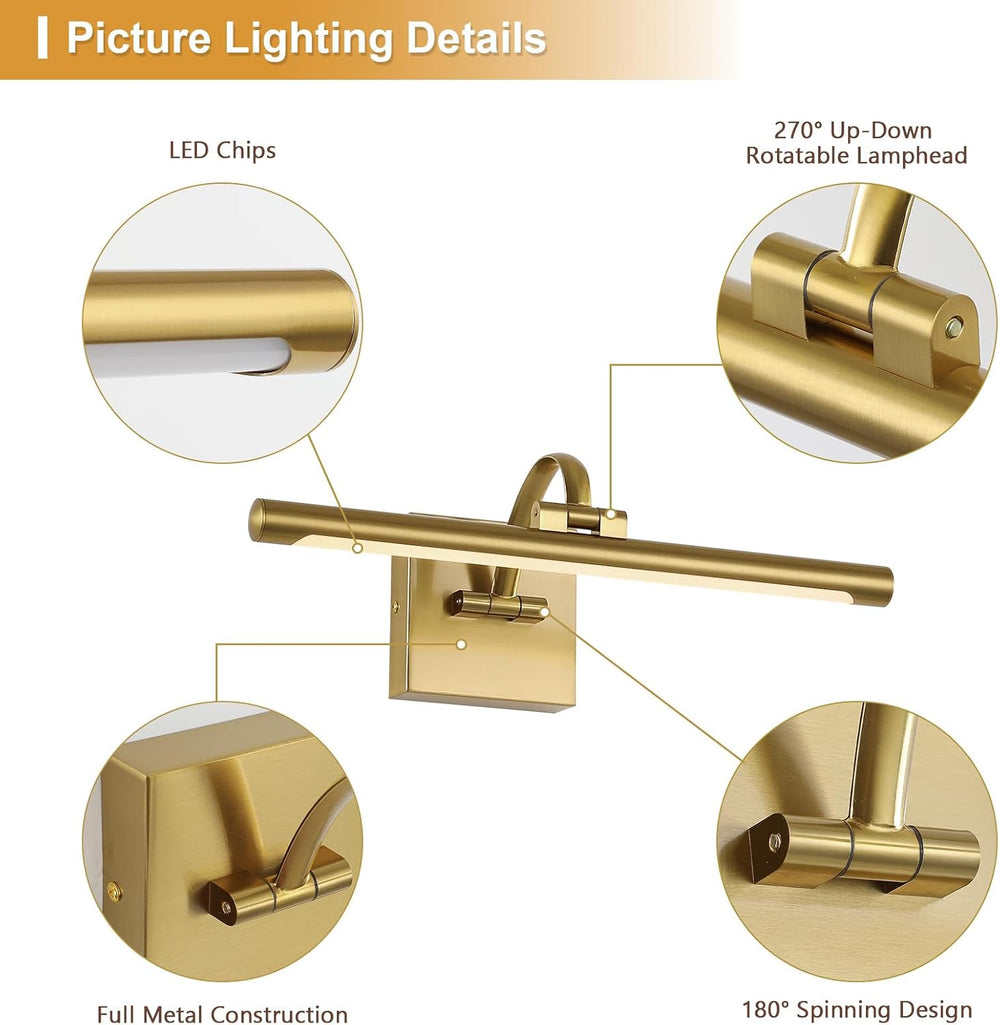DESOOP Brass Picture Lights for wall Hard-Wired LED Picture Lighting Dimmable...