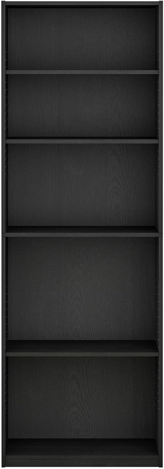 Furinno Jaya Book Shelf, 5-Tier Bookshelf, Bookcase with Adjustable Shelves, 9.5 x 24.5 x 71.2, for Organization and Storage, for Living Room, Bedroom, Home Office, Blackwood