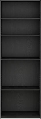 Furinno Jaya Book Shelf, 5-Tier Bookshelf, Bookcase with Adjustable Shelves, 9.5 x 24.5 x 71.2, for Organization and Storage, for Living Room, Bedroom, Home Office, Blackwood