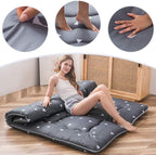 MAXYOYO Japanese Floor Mattress Futon Mattress, 4" Thicken Tatami Mat Sleeping Pad Foldable Roll Up Mat Boys Girls Dormitory Pad Kids Floor Lounger Pillow Bed, Charcoal Grey, Queen Size