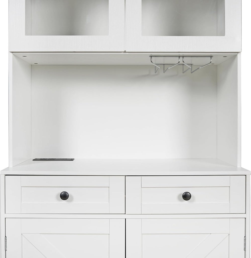 75" Tall Arched Kitchen Pantry Cabinet with Charging Station, Farmhouse ...