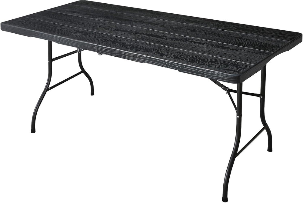 6ft Folding Table, Portable Heavy Duty Plastic Fold-in-Half Utility Table for...