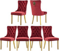 Velvet Dining Chairs Set of 6, Upholstered Dining Room Chairs with Lion Head Pulls Ring and Golden Solid Wood Legs, Modern Button Tufted Kitchen Chairs for Dining Room, Kitchen(Wine Red)