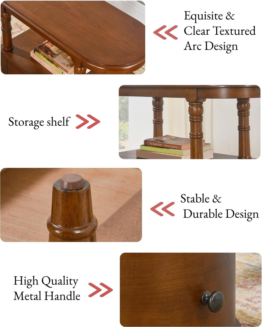Biaco Solid Wood End Table with 2 Drawers & Shelf - Cherry Walnut Vintage...