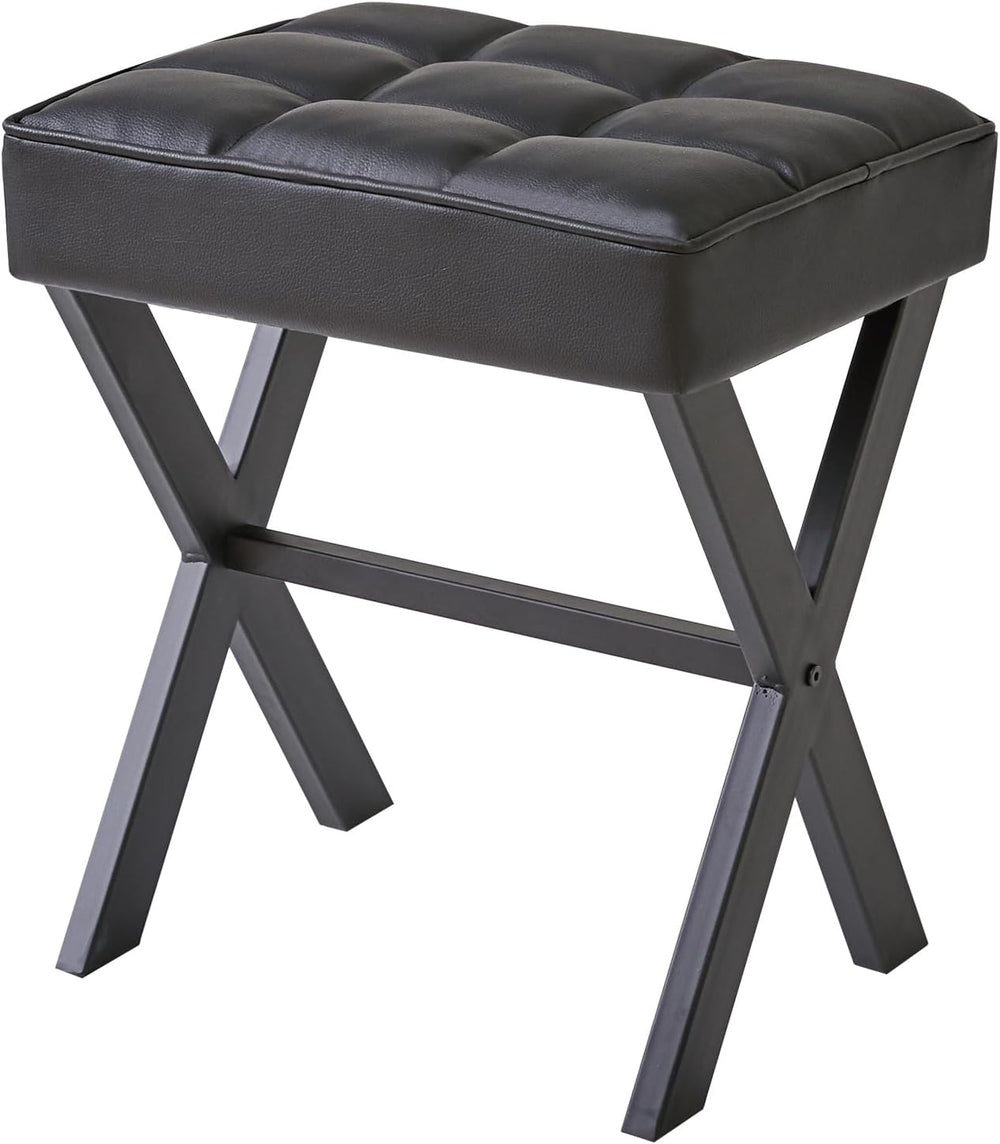 IBUYKE Square Makeup Stool with X-Leg, PU Vanity Chair, Black LG-71B | Footre...