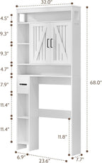 Over The Toilet Storage Cabinet with 2 Barn Doors & Built-in Toilet Paper Holder, Farmhouse Space-Saving Organizer for Bathrooms and Laundry Room, White