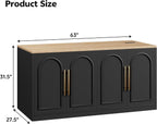 Large Kitchen Island, 63" L Kitchen Island Table with Power Outlet | Wooden Island Bar Table with 4 Arch Doors Kitchen Island with Storage Cabinet & Seating Room for Dining Room, Home Bar, Black
