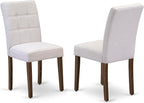 East West Furniture ANAS3-AWA-08 3 Piece Kitchen Dining Table Set contain A Modern Table and 2 Mist Beige Polyester Fabric Upholstered Dining Chairs, Antique Walnut