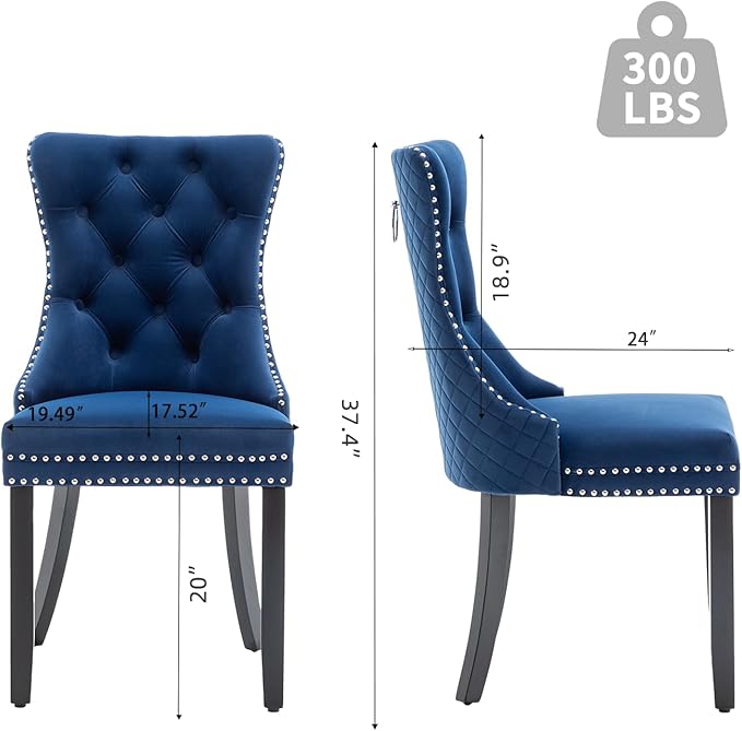 Velvet Dining Chairs Set of 4, Upholstered Dining Room Chairs with Nailhead T...