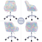 LukeAlon Kids Adjustable Desk Chair, Furry Study Chair with Swivel Base, Cute Faux Fur Reading Chair, Comfy Upholstered Computer Chair with Arms for Girls Children, Light Colorful