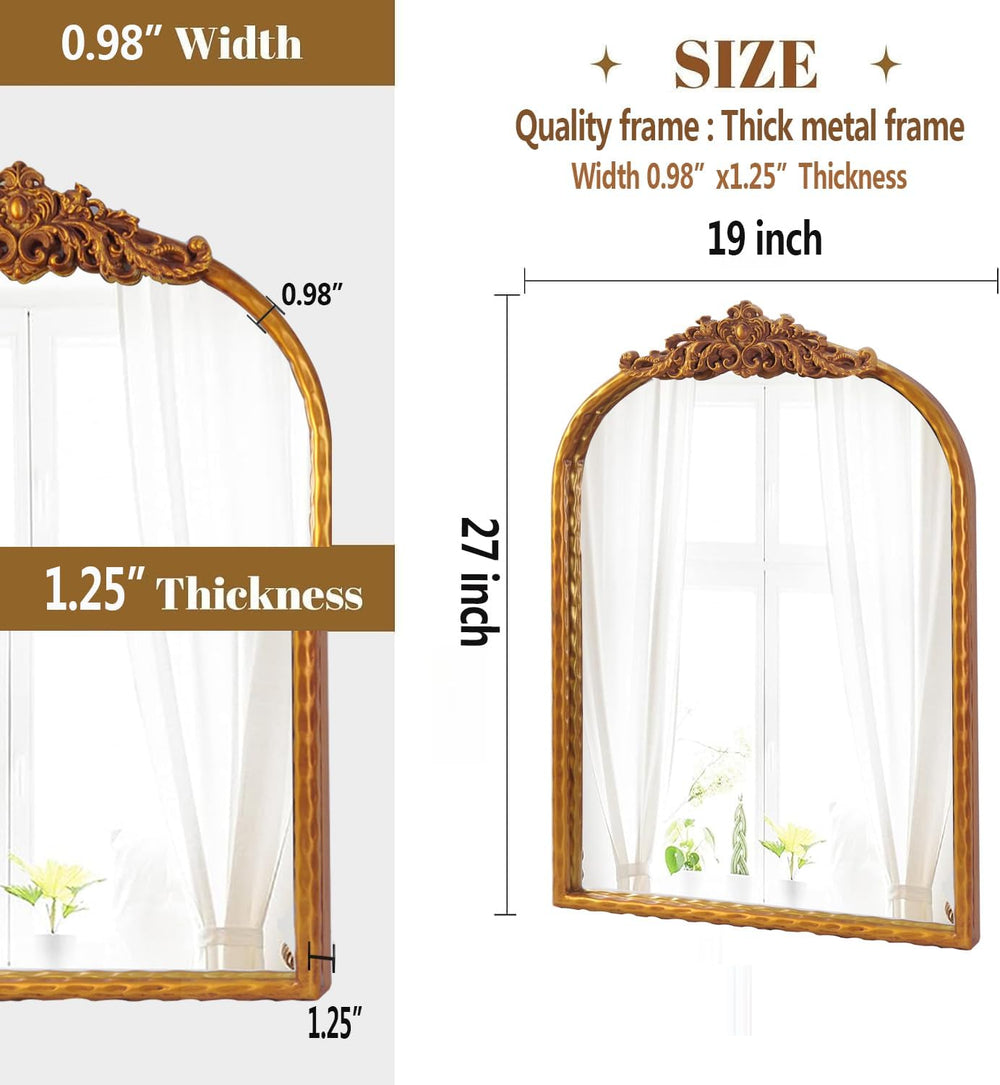 Vintage Arched Gold Mirror 19x27, Baroque Traditional Ornate Gold Antique Wal...