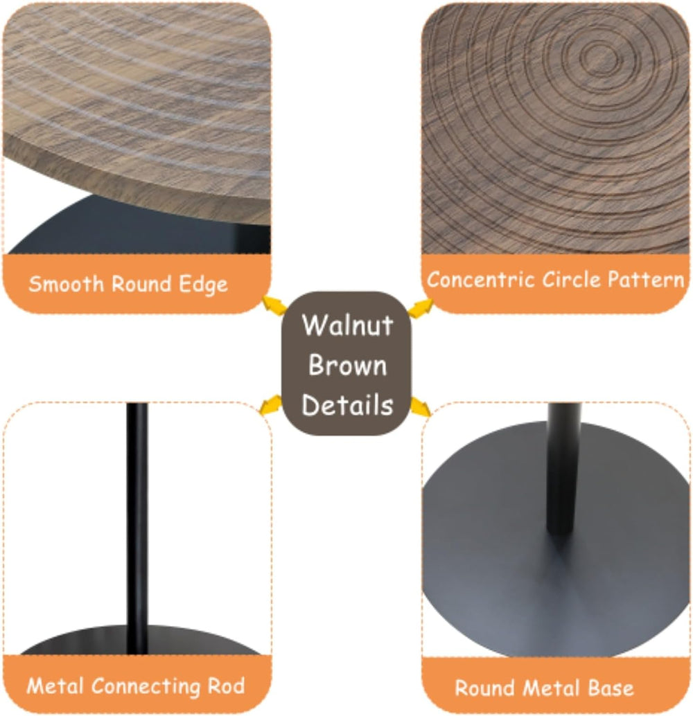 Set of 2 Small Round Side Table Wooden Concentric Circles Coffee Table for Tw...