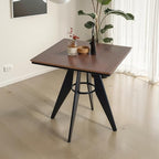 Square Cafe Table - 23.62" Oak Wood Top, Metal Frame, 28.15" High, Modern Industrial Dining Table for Kitchen, Home Office, Bistro, Compact for Space Saving