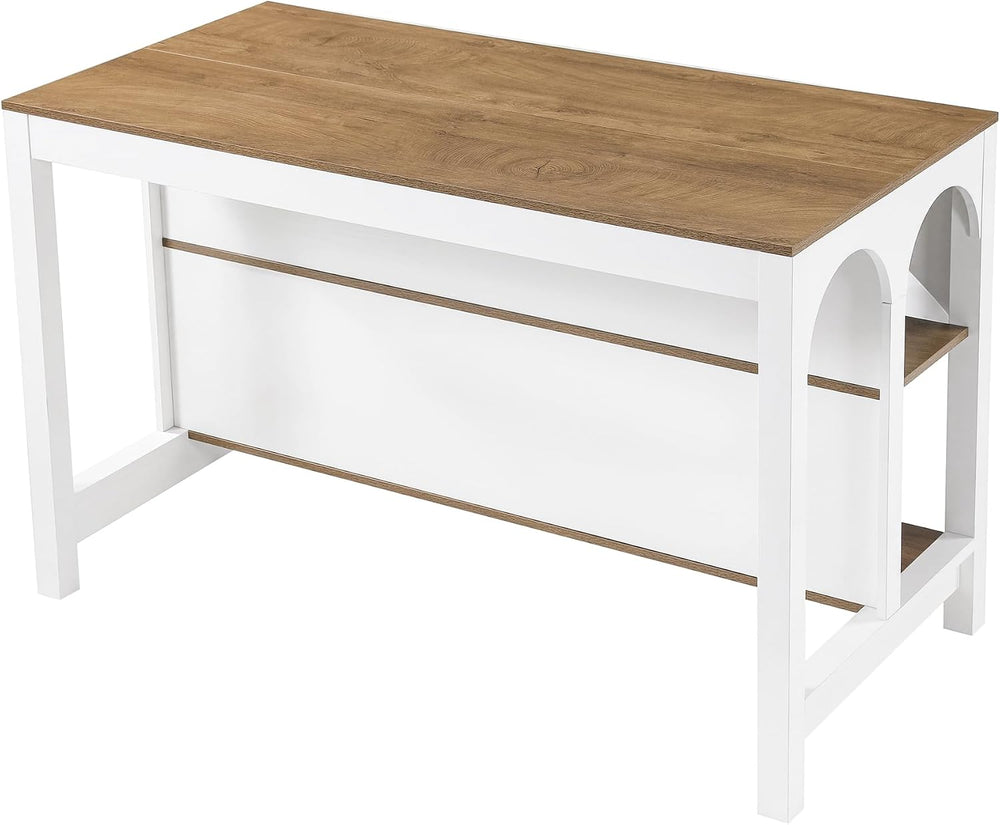 Tribesigns 55" Kitchen Island with 2-Tier Shelves and Seating | Wood Sta...