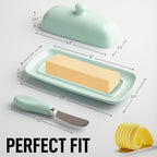Zulay Butter Dish With Lid For Countertop - Porcelain White, Ceramic Butter Dish with Knob Handle Great for Cooking - Elegant Design Butter Holder - Durable & Sturdy Butter Keeper - Mint
