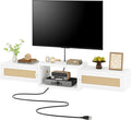 IBUYKE Modern Rattan Floating TV Stand with Doors,Wall Mounted TV Shelf for TVs up to 55 Inches,Media Console Entertainment Center for Under TV Storage Cabinet for Living Room Bedroom,White UWST012W