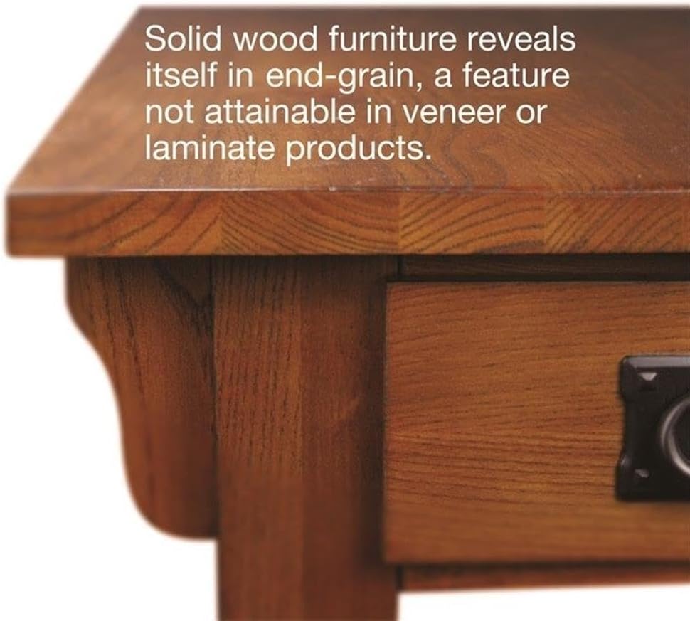MAKLAINE Mission Oak Chairside Table, Solid Ash Wood with Medium Oak Finish, ...
