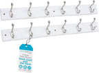BIRDROCK HOME Oval Hook Coat and Hat Rack | 6 Hooks | 2 Pack | White Finish | Wall Mount | Satin Nickel Hooks