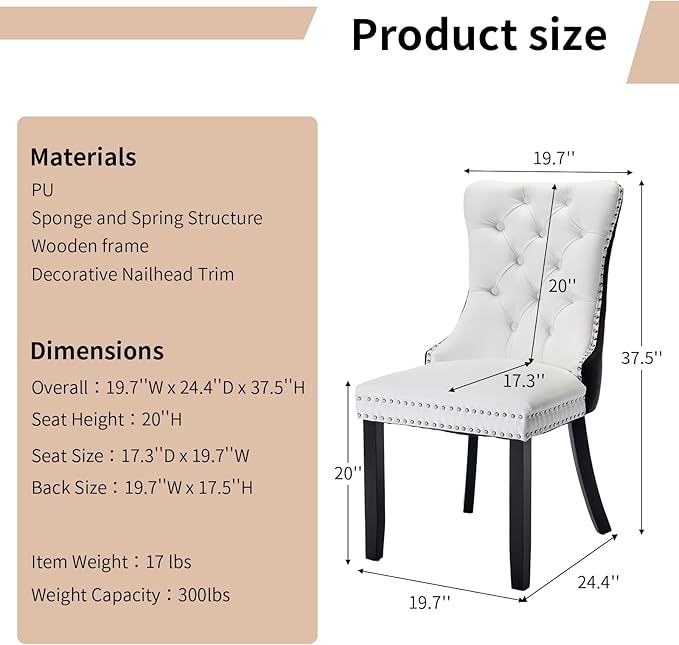 Modern Dining Chairs Set of 2, Tufted Upholstered Dining Chair with Solid Woo...
