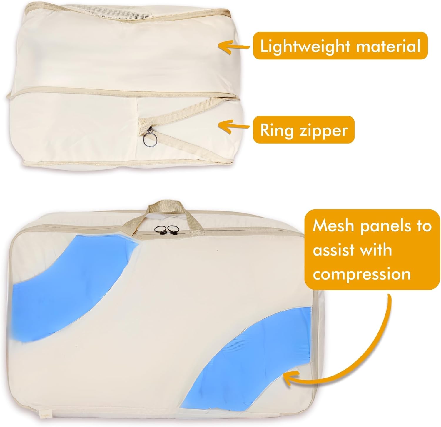 2-pack XXL Comforter Storage Bag - Space Saving Compression Bag for Pillows, Blankets, Bedding -Collapsible Extra Large Mesh Packing Cube - Queen King (2-pack Large Size 28x20x11")