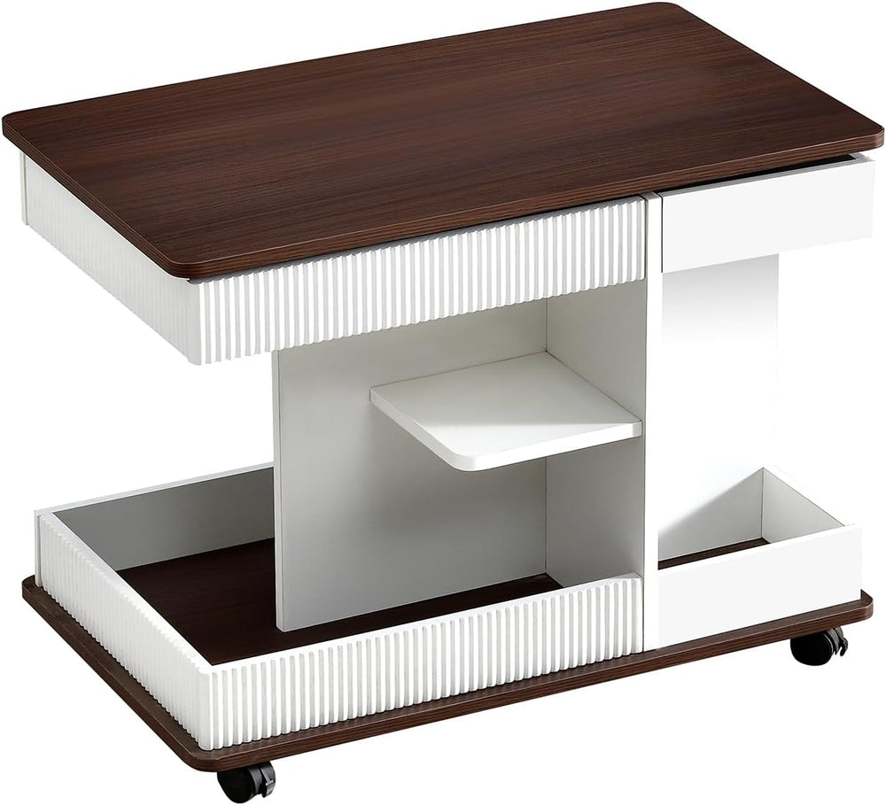 Adjustable Lift Top End Table with Wheels, Modern Multifunctional Sofa Side T...