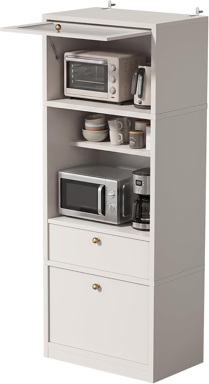 Freestanding Tall Pantry Cabinet with Adjustable Shelves & Drawer – E1-Gr...