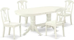 East West Furniture VAKE5-LWH-W 5 Piece Kitchen Table Set for 4 Includes an Oval Dining Room Table with Butterfly Leaf and 4 Solid Wood Seat Chairs, 40x76 Inch, Linen White