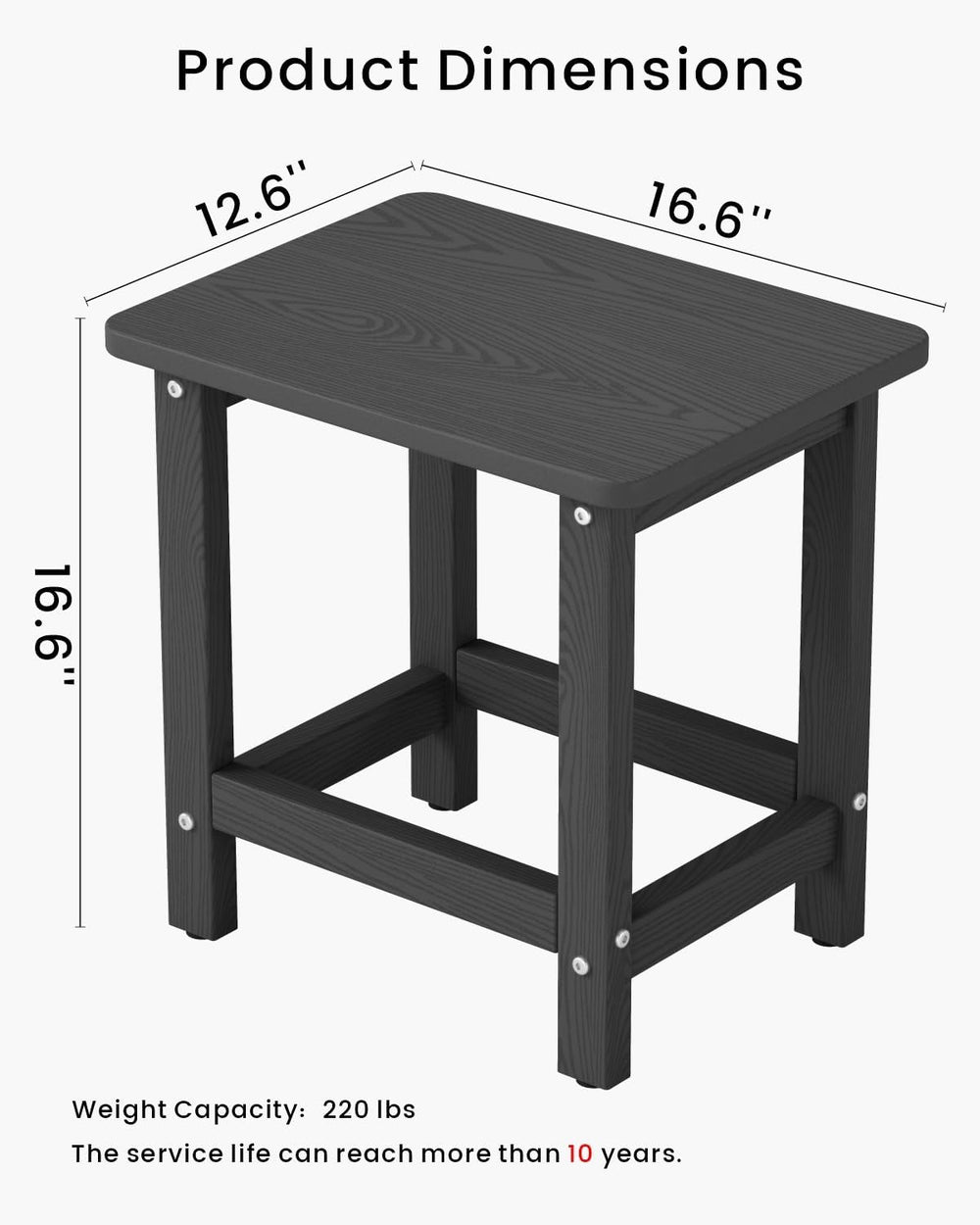 Weatherproof Outdoor Side Table, HDPE Small Outdoor Table for Adirondack, 16....