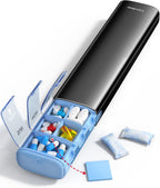 VAYDEER Metal Weekly Pill Organizer – Moisture-Proof Travel Pill Organizer with Built-in Desiccant Chamber and Airtight Lids – Large-Capacity Pill Box for Vitamins, Medicines & Supplements (Black)