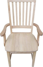 IC International Concepts Mission Side Chair with Arms Solid Parawood, Box Seat Construction, Kitchen/Dining, 22"W x 21"D x 39"H, 225 Lbs Wt. Capacity, DIY, Paint/Stain In Any Color, Unfinished