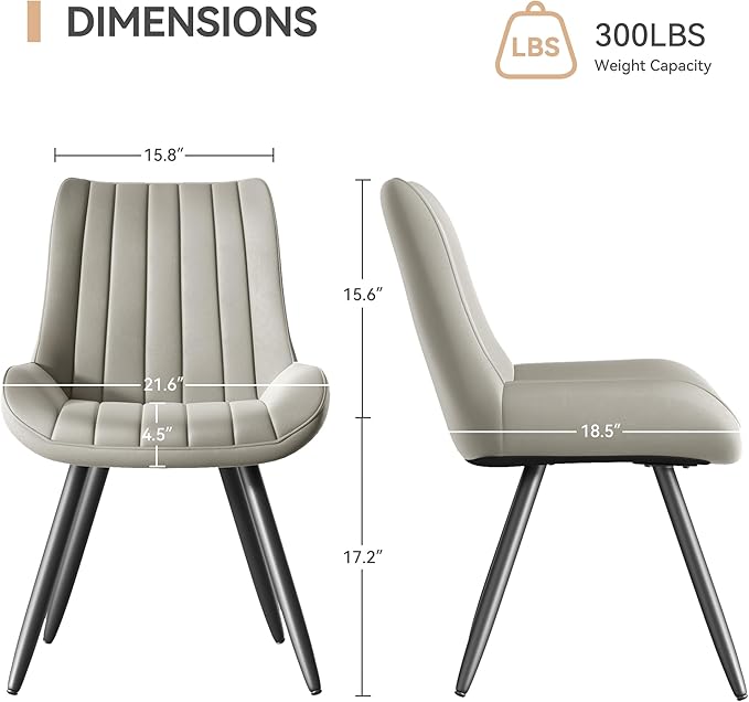 Mid Century Modern Dining Chairs Set of 4, Soft Cushion Upholstered Fabric, Light Grey