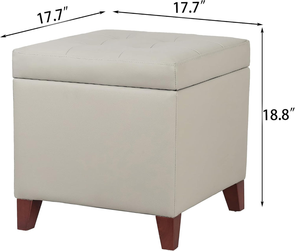 Leather Ottoman with Storage Beige-Grey Square Storage Ottoman | 18" Squ...